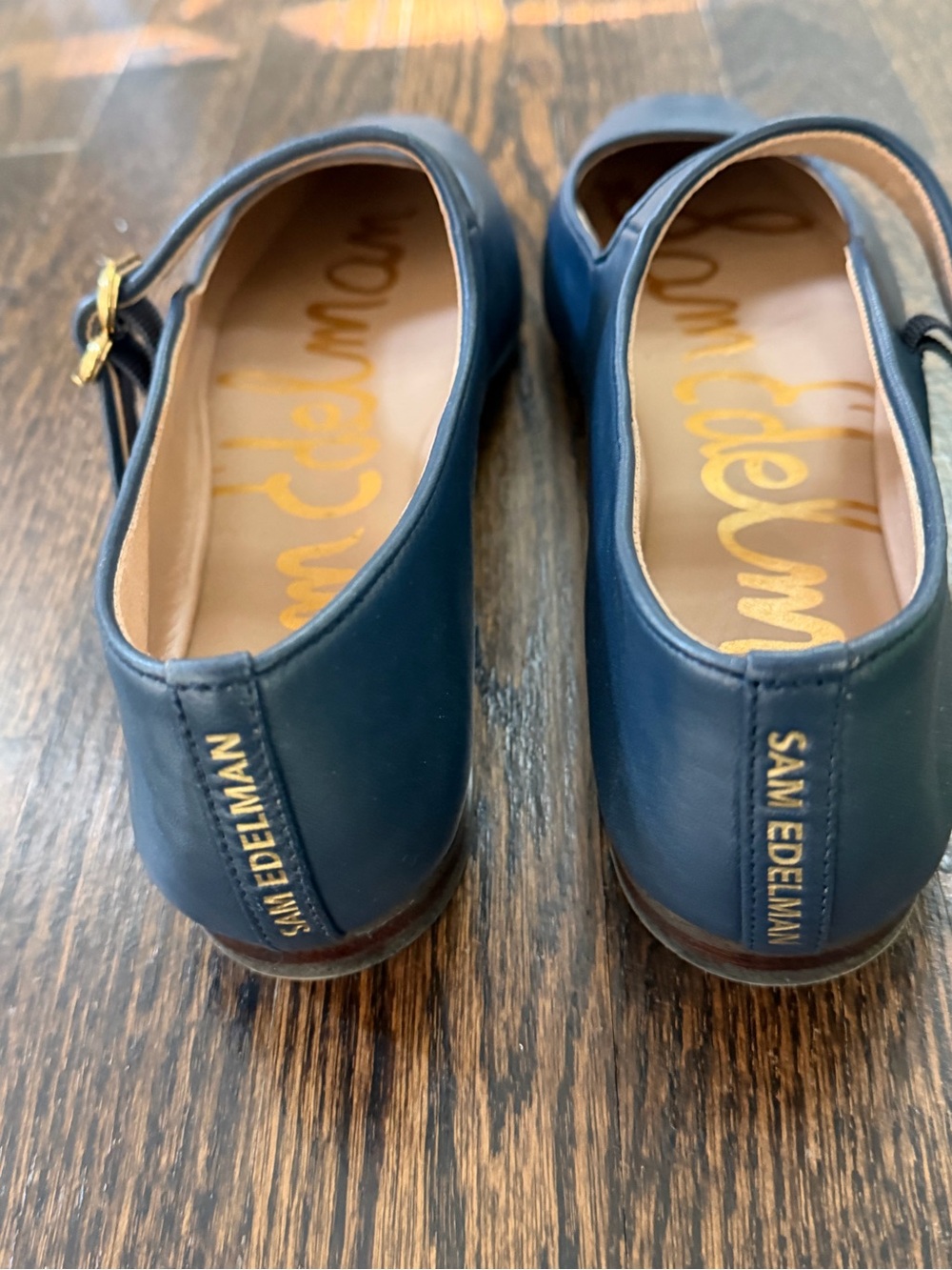 Sam Edelman Michaela Deep Navy Mary Jane Flats with Gold Buckle. - Picture 4 of 6